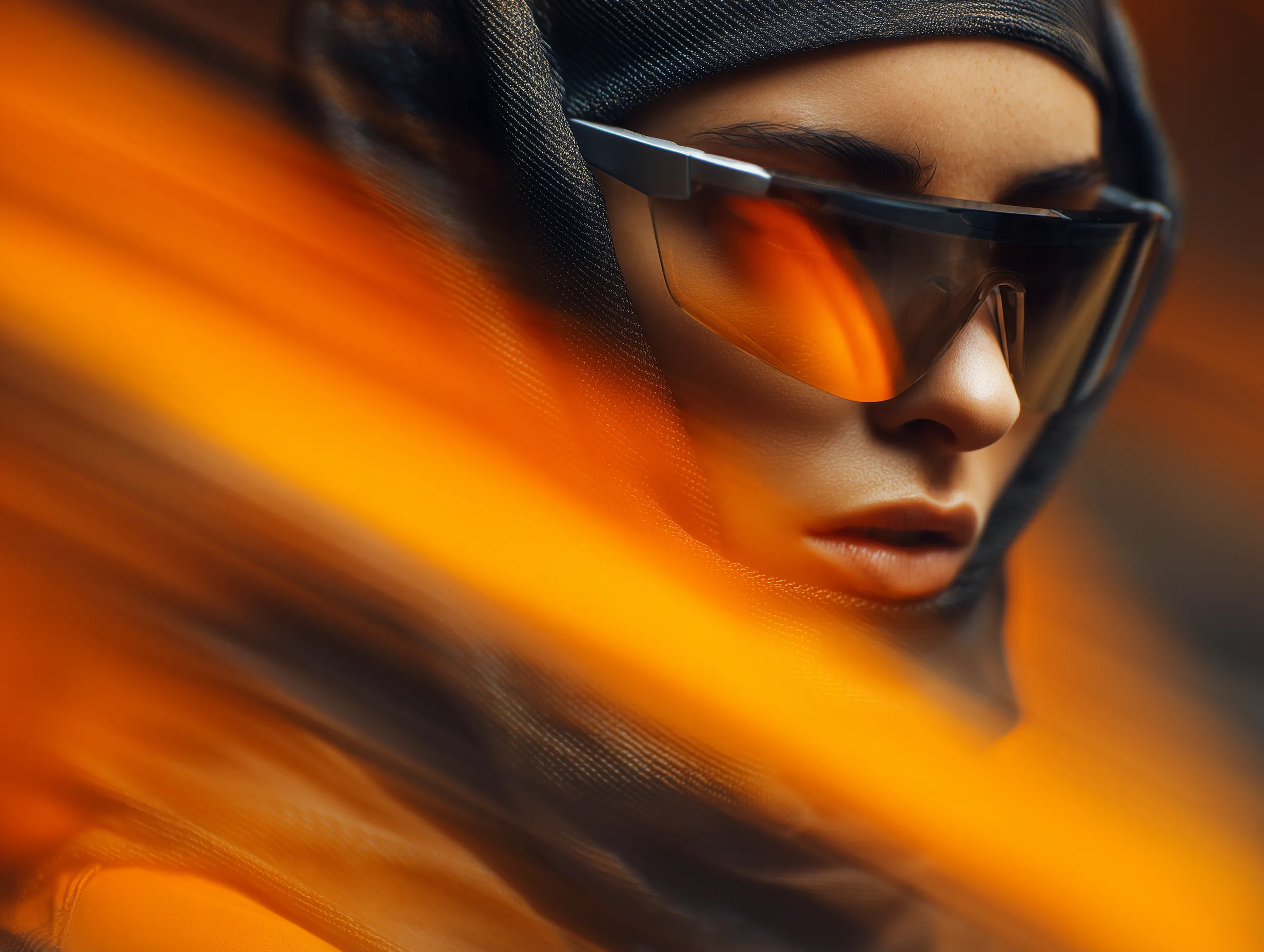 Editorial beauty close-up with red textures